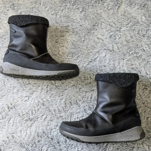 Chaco Borealis Boots Black Winter Snow Boots Waterproof Mid Size 7 Fur Slip On - Picture 2 of 11